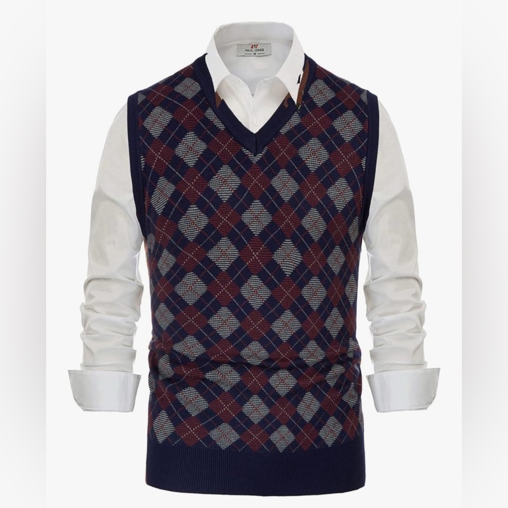 PJ Paul Jones Navy Burgundy Checkered Sweater Vest 2XL